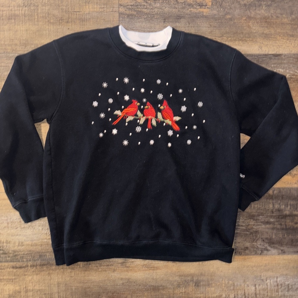 King Universal Black Grandma Sweatshirt Cardinals Bird Women's Large Cottagecore
